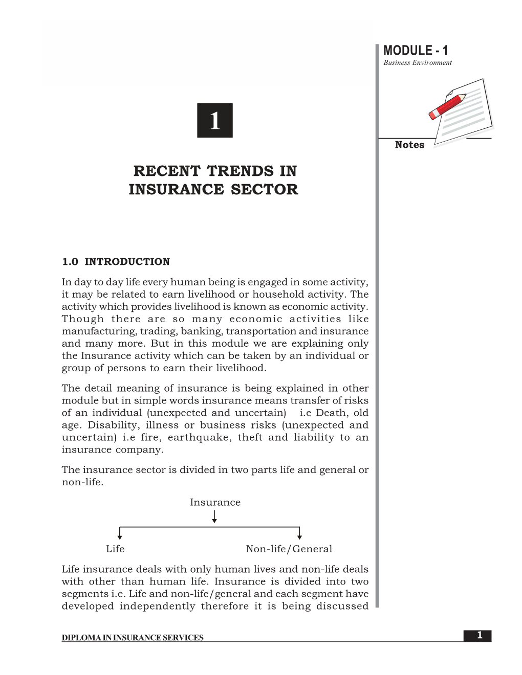 Recent Trends in Insurance Sector MODULE - 1 Business Environment