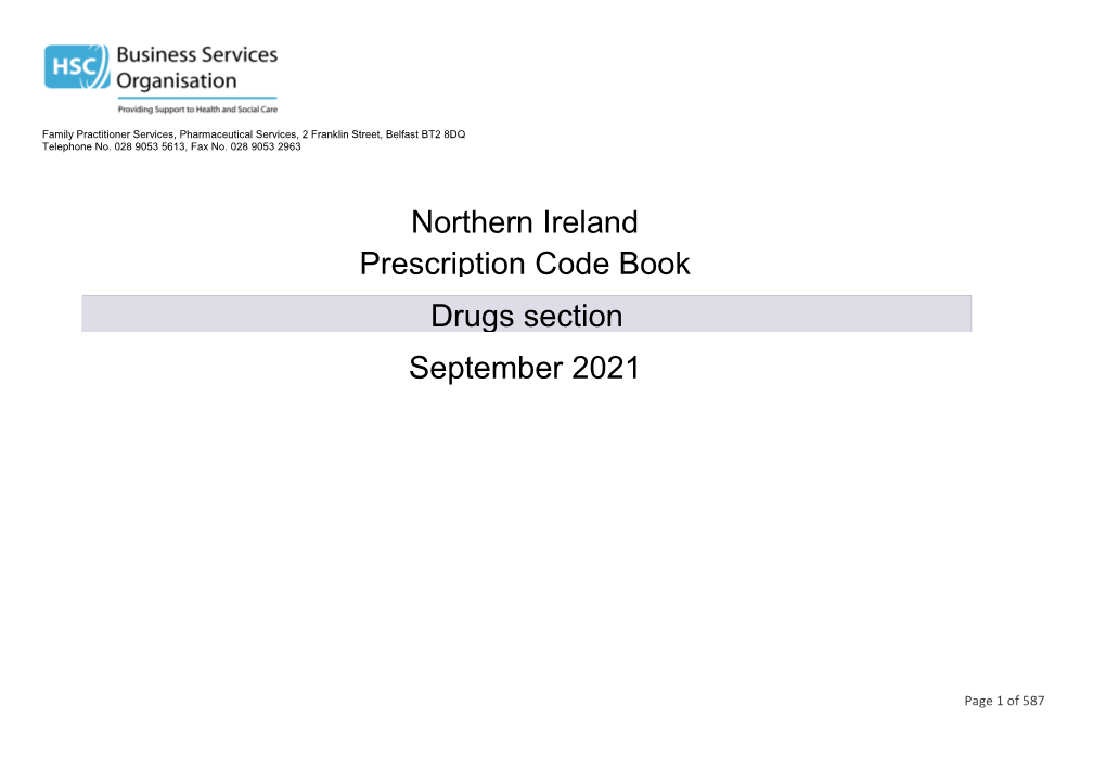 Northern Ireland Prescription Code Book Drugs Section September 2021