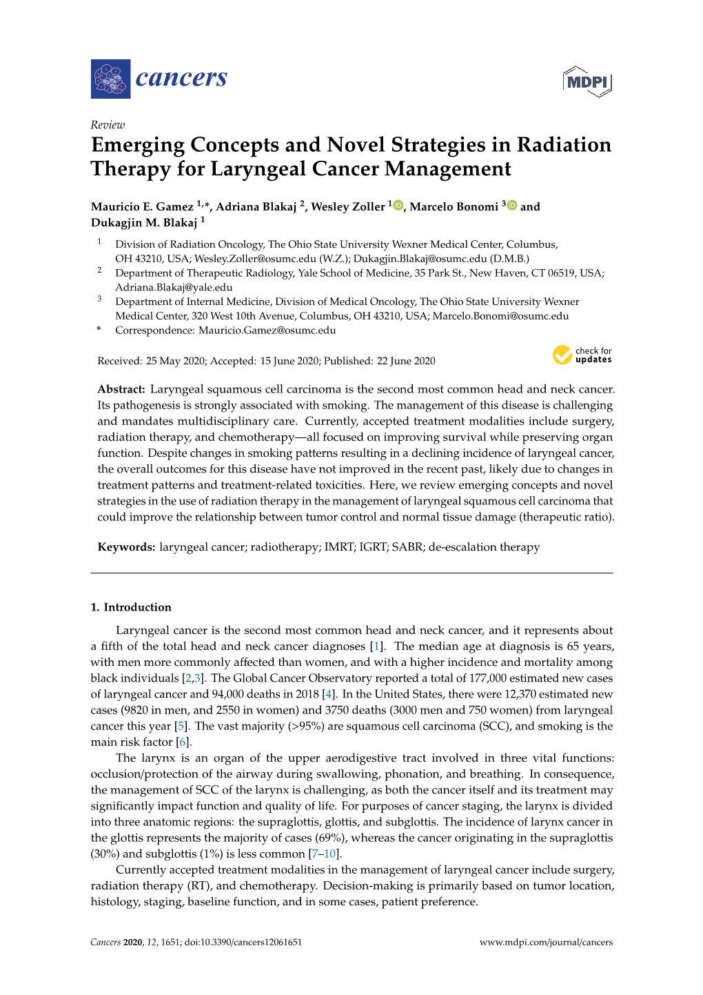 Emerging Concepts and Novel Strategies in Radiation Therapy for Laryngeal Cancer Management