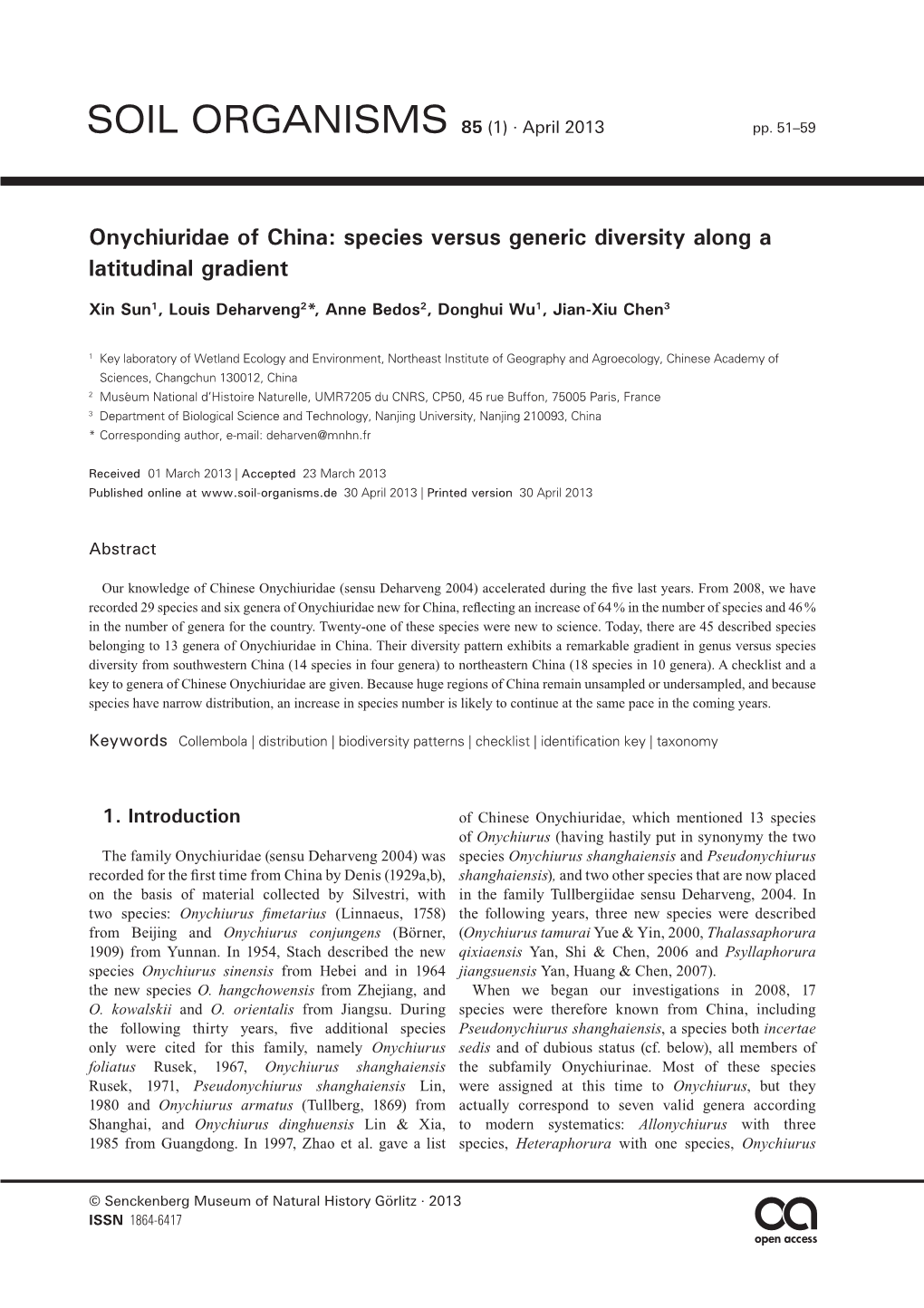 Onychiuridae of China: Species Versus Generic Diversity Along a Latitudinal Gradient