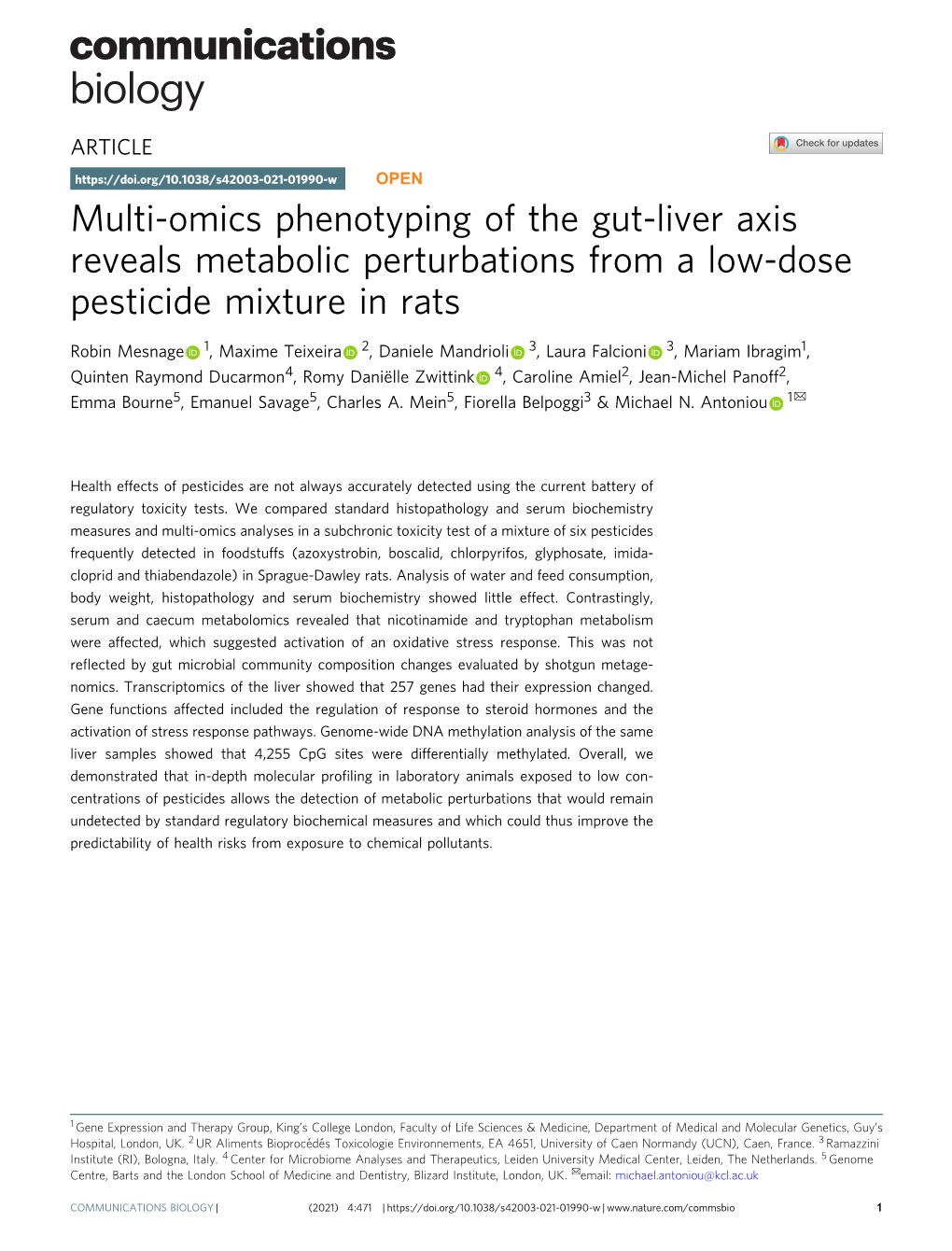 Multi-Omics Phenotyping of the Gut-Liver Axis Reveals Metabolic Perturbations from a Low-Dose Pesticide Mixture in Rats