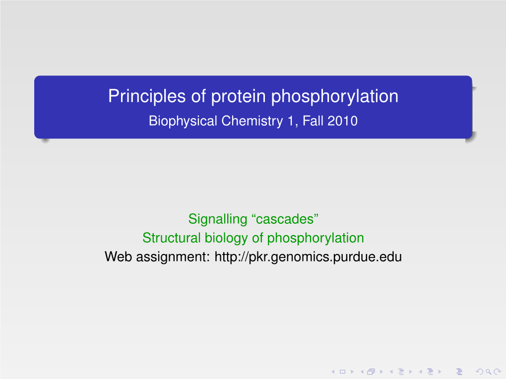 Principles of Protein Phosphorylation Biophysical Chemistry 1, Fall 2010