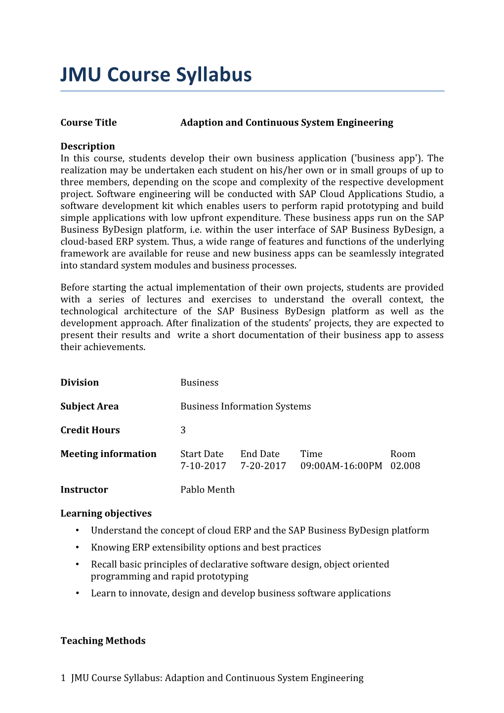 Course Title Adaption and Continuous System Engineering