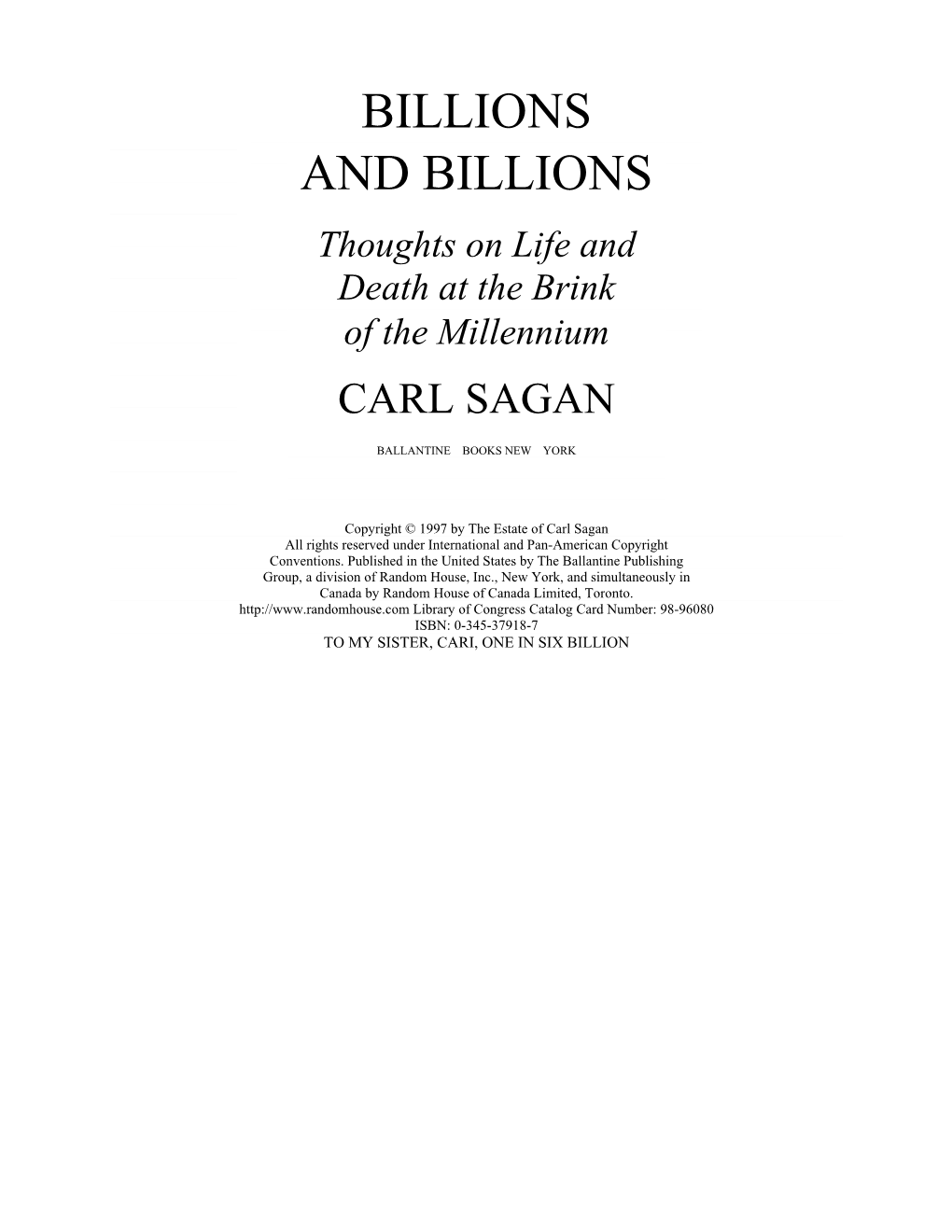 Billions and Billions 2