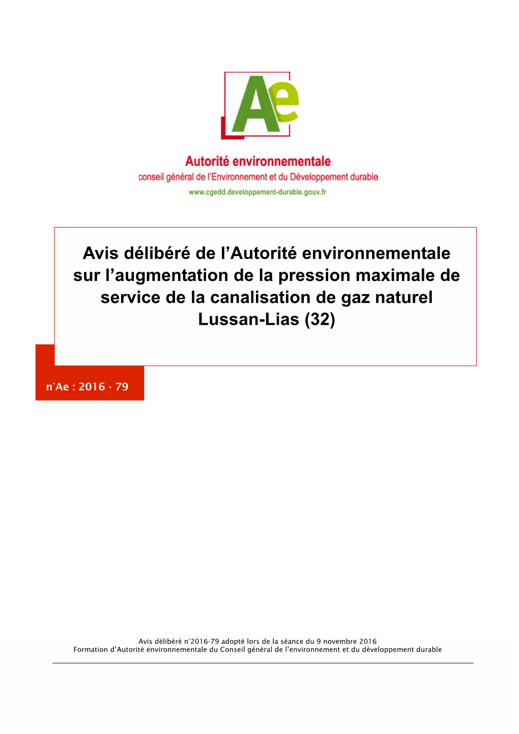 Avis Délibéré De L'autorité Environnementale Sur L'augmentation De La Pression Maximale De Service De La Canalisation De