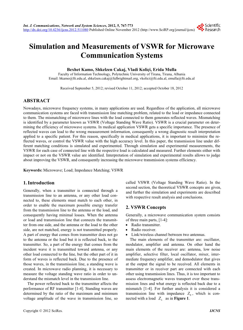 Simulation and Measurements of VSWR for Microwave Communication Systems