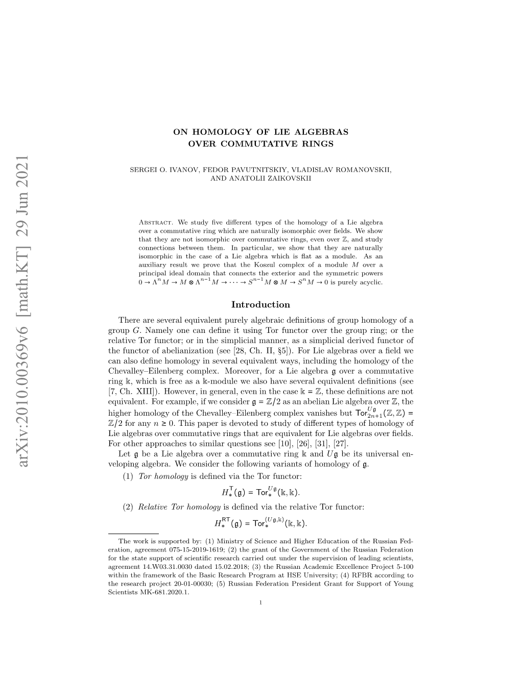 Arxiv:2010.00369V6 [Math.KT] 29 Jun 2021 H Uco Faeinzto Se[8 H II, Derived Simplicial Ch