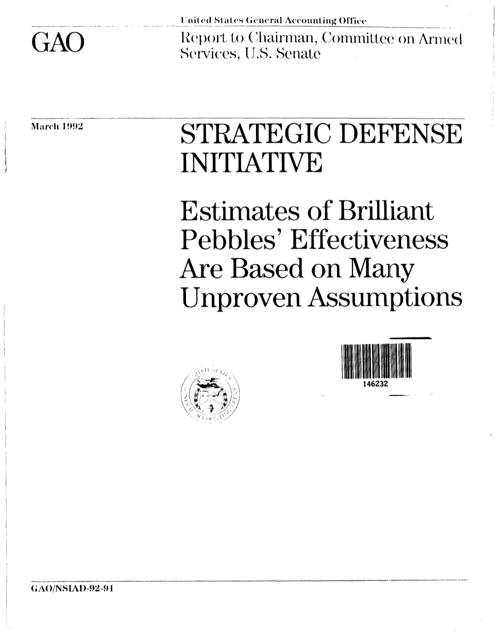 NSIAD-92-91 Strategic Defense Initiative