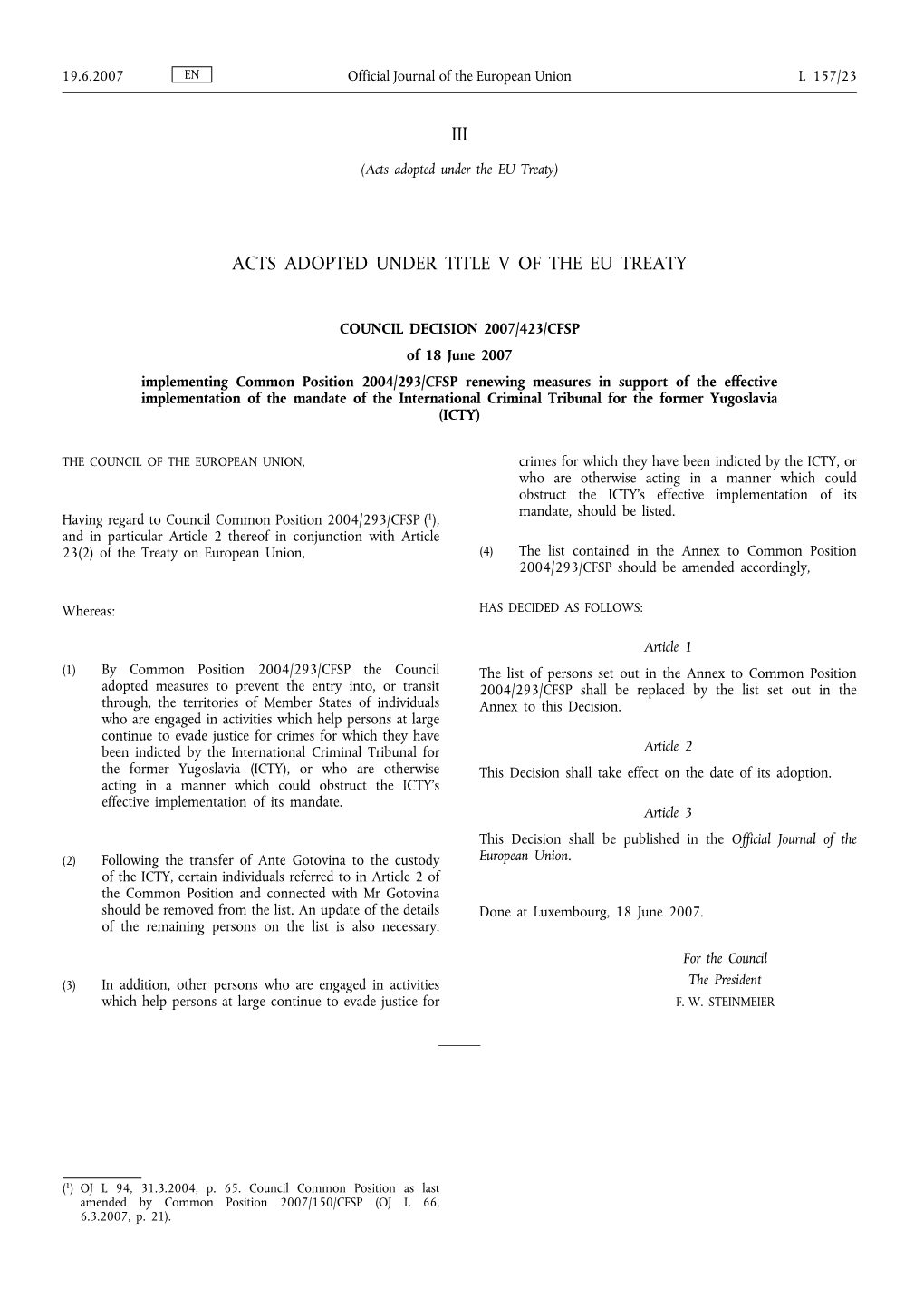 Iii Acts Adopted Under Title V of the Eu Treaty