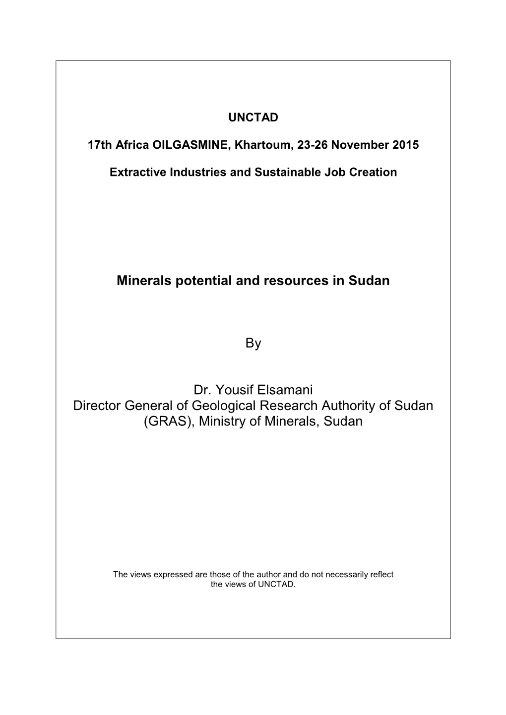 Minerals Potential and Resources in Sudan