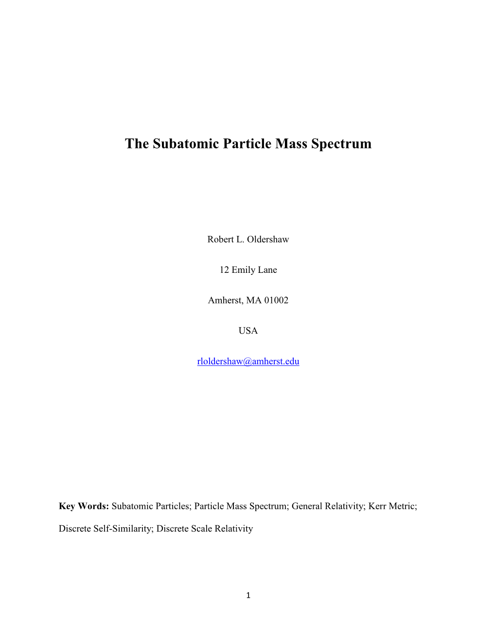 The Subatomic Particle Mass Spectrum