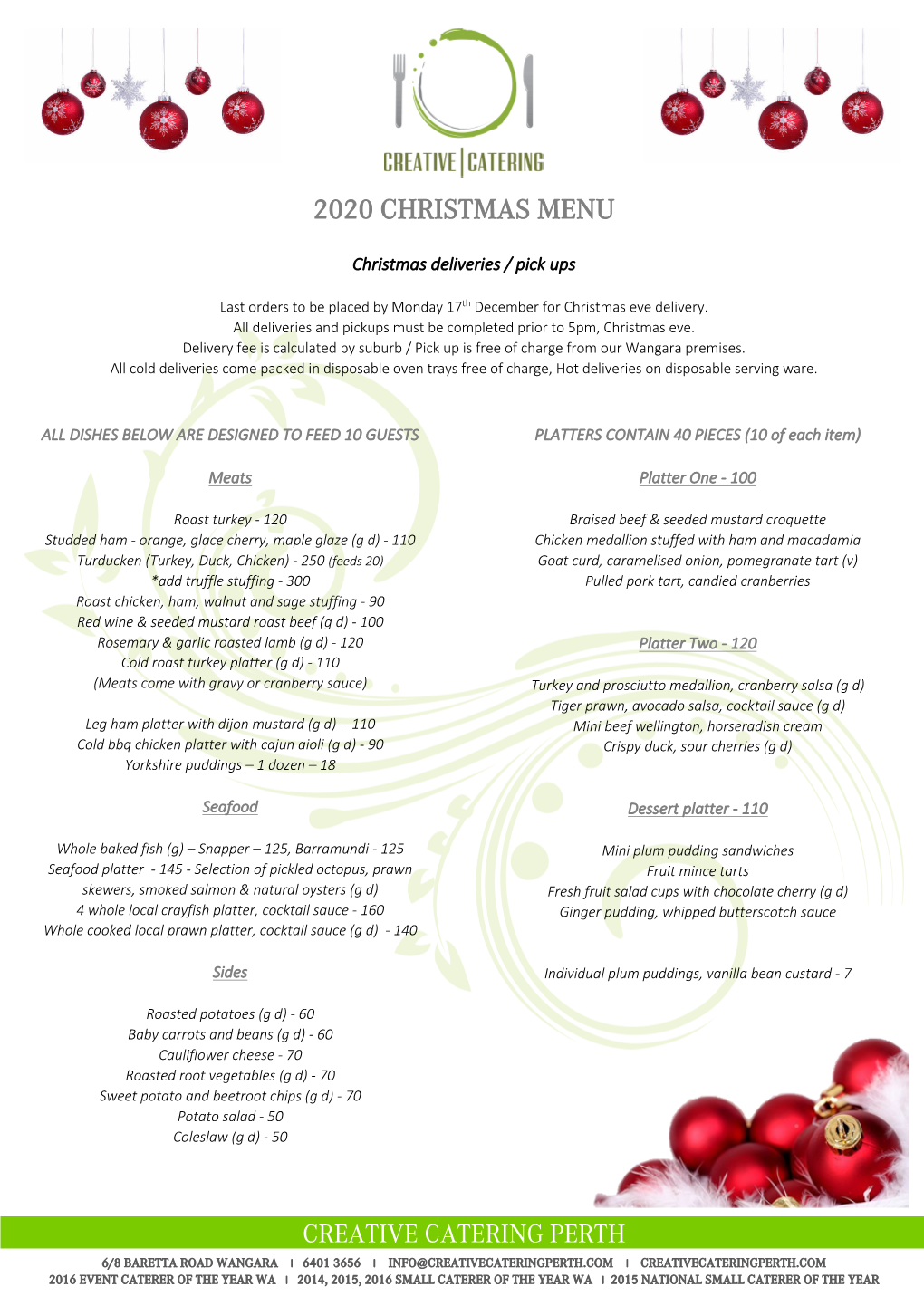 2020 Christmas Menu