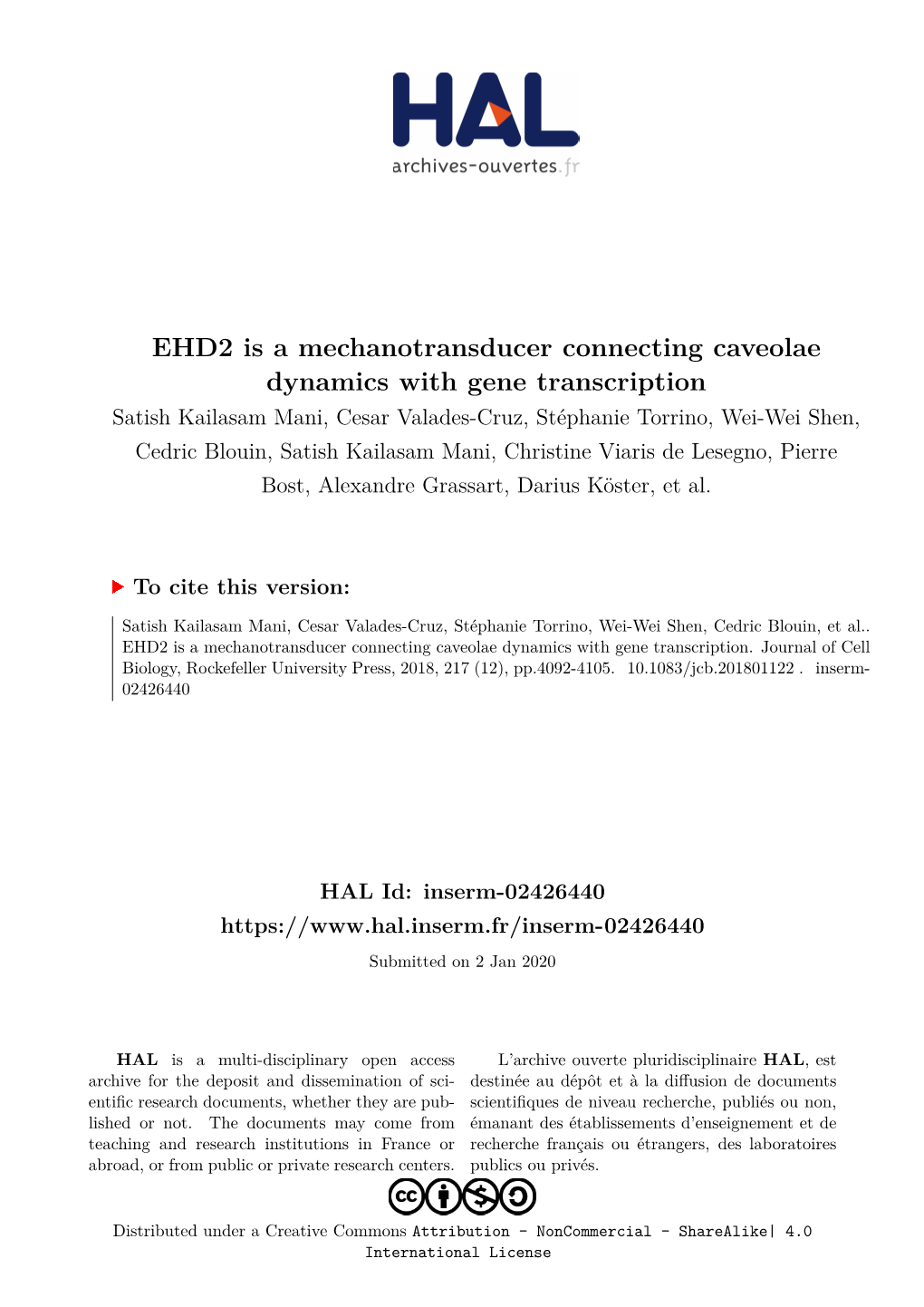 EHD2 Is a Mechanotransducer Connecting Caveolae Dynamics with Gene Transcription