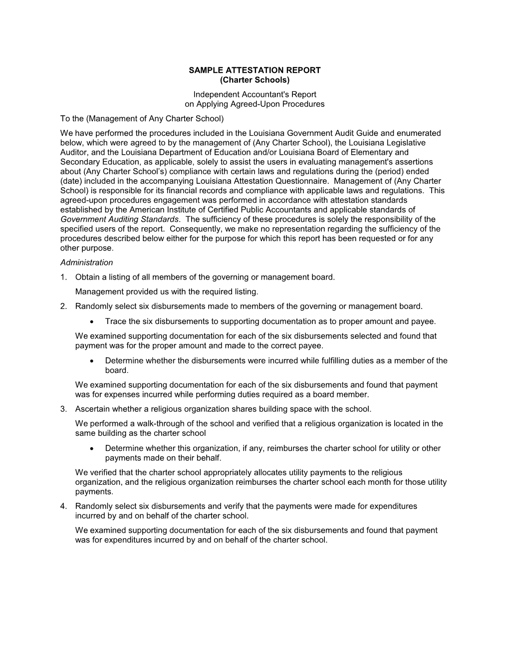 SAMPLE ATTESTATION REPORT (Charter Schools)