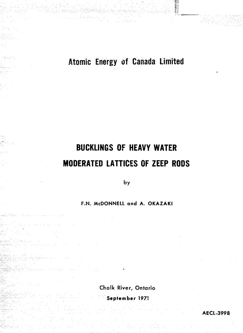 Atomic Energy of Canada Limited BUCKLINGS of HEAVY WATER