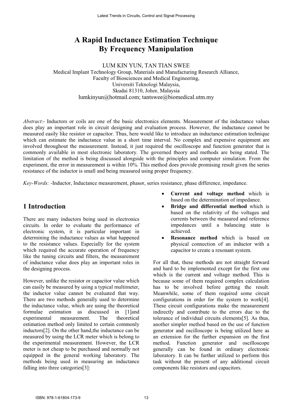 A Rapid Inductance Estimation Technique by Frequency Manipulation