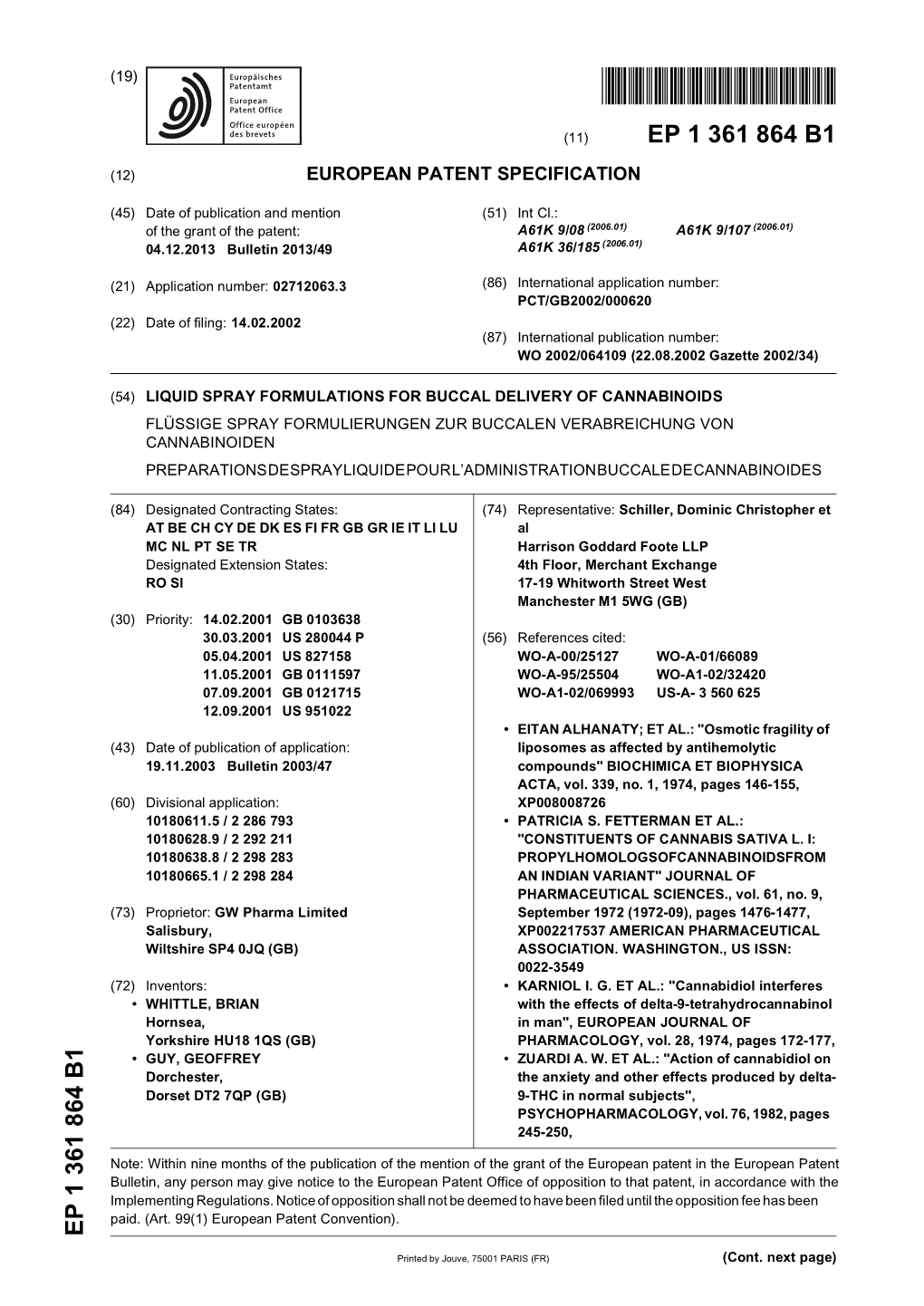 Liquid Spray Formulations for Buccal Delivery of Cannabinoids