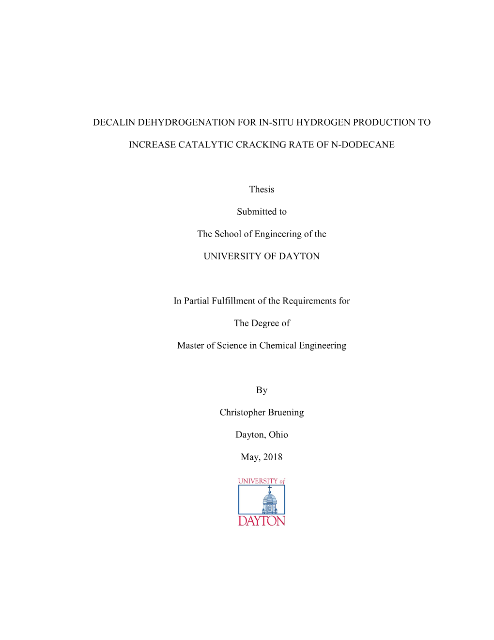 Decalin Dehydrogenation for In-Situ Hydrogen Production To