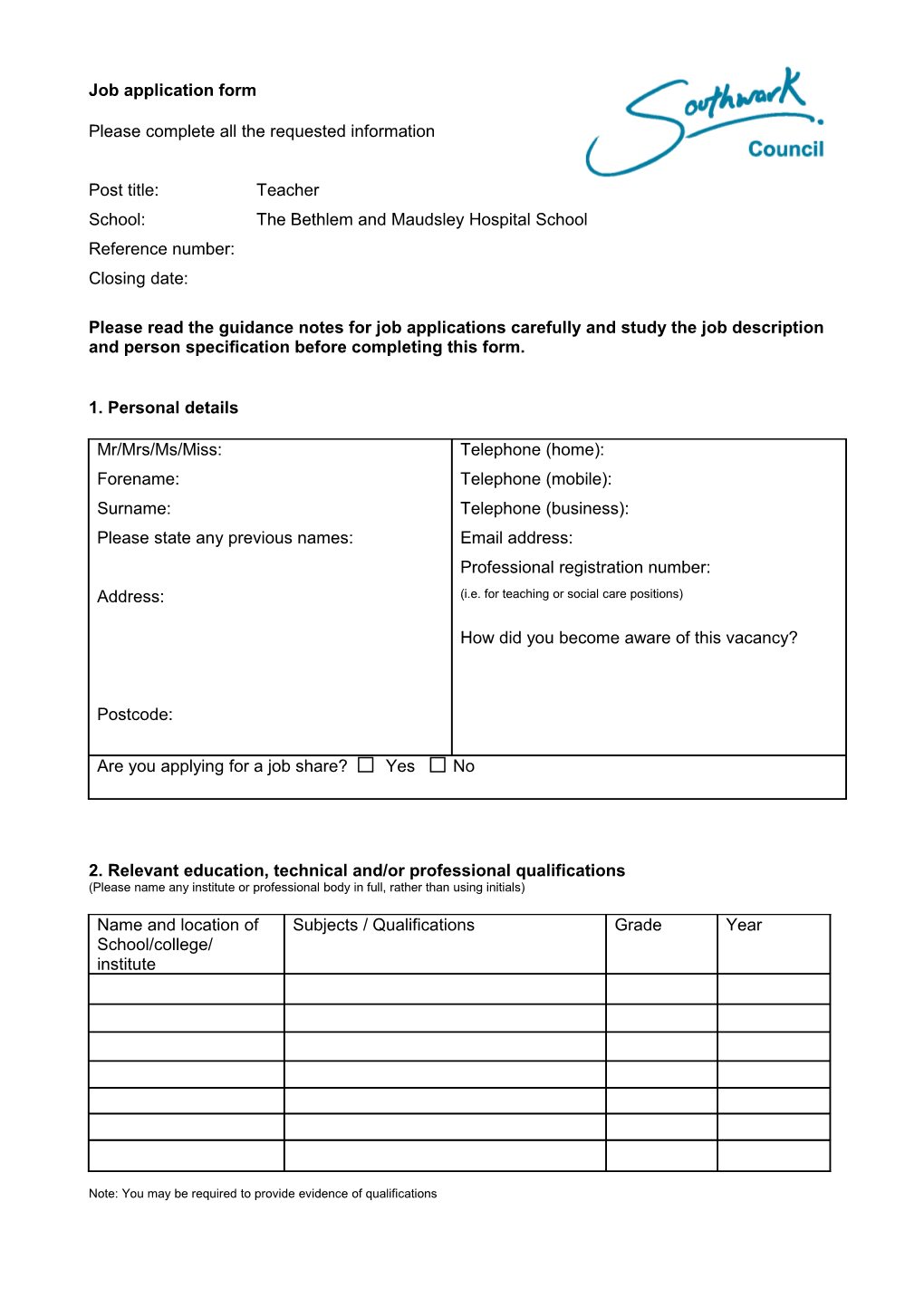 Job Application Form s18