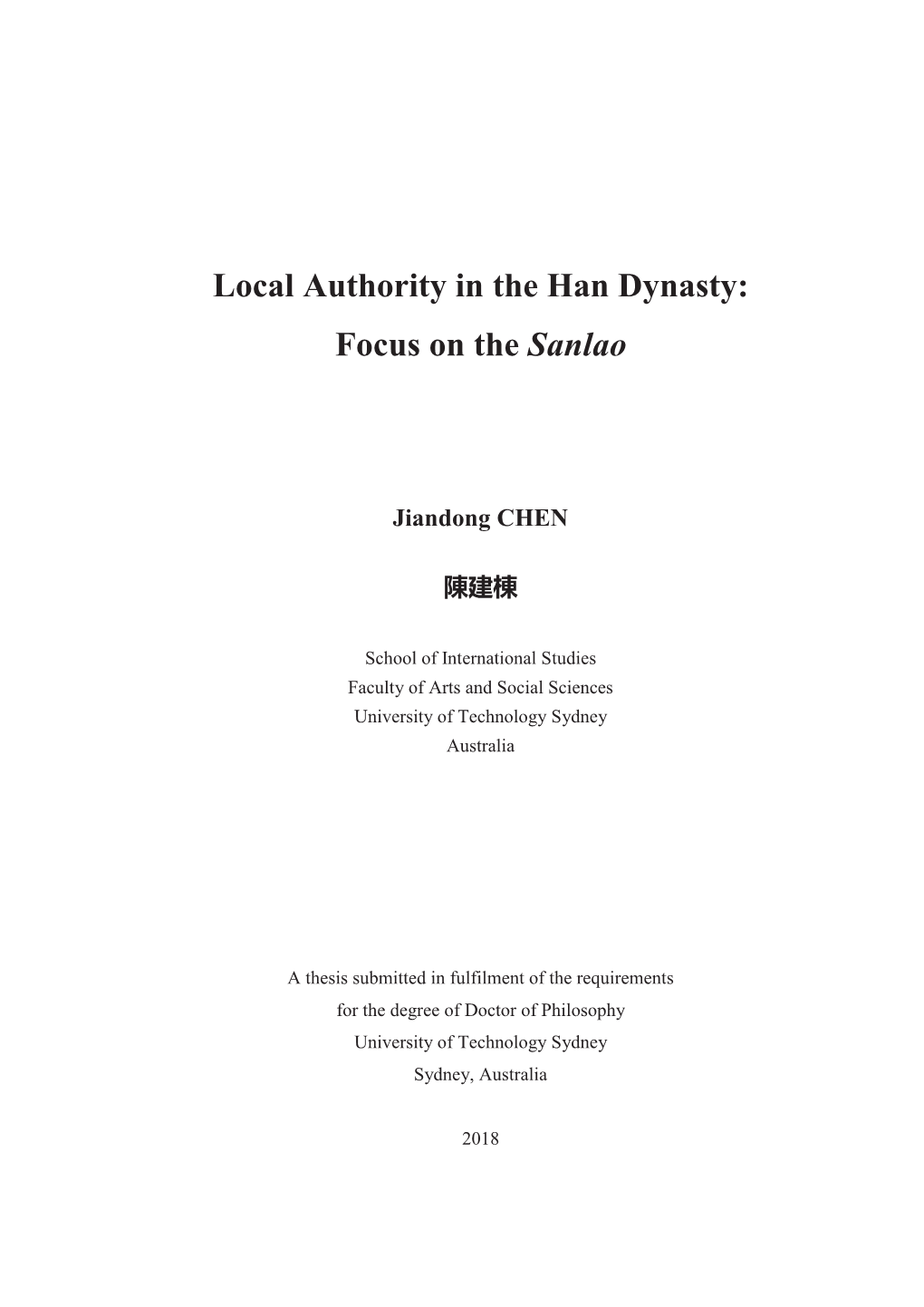 Local Authority in the Han Dynasty: Focus on the Sanlao