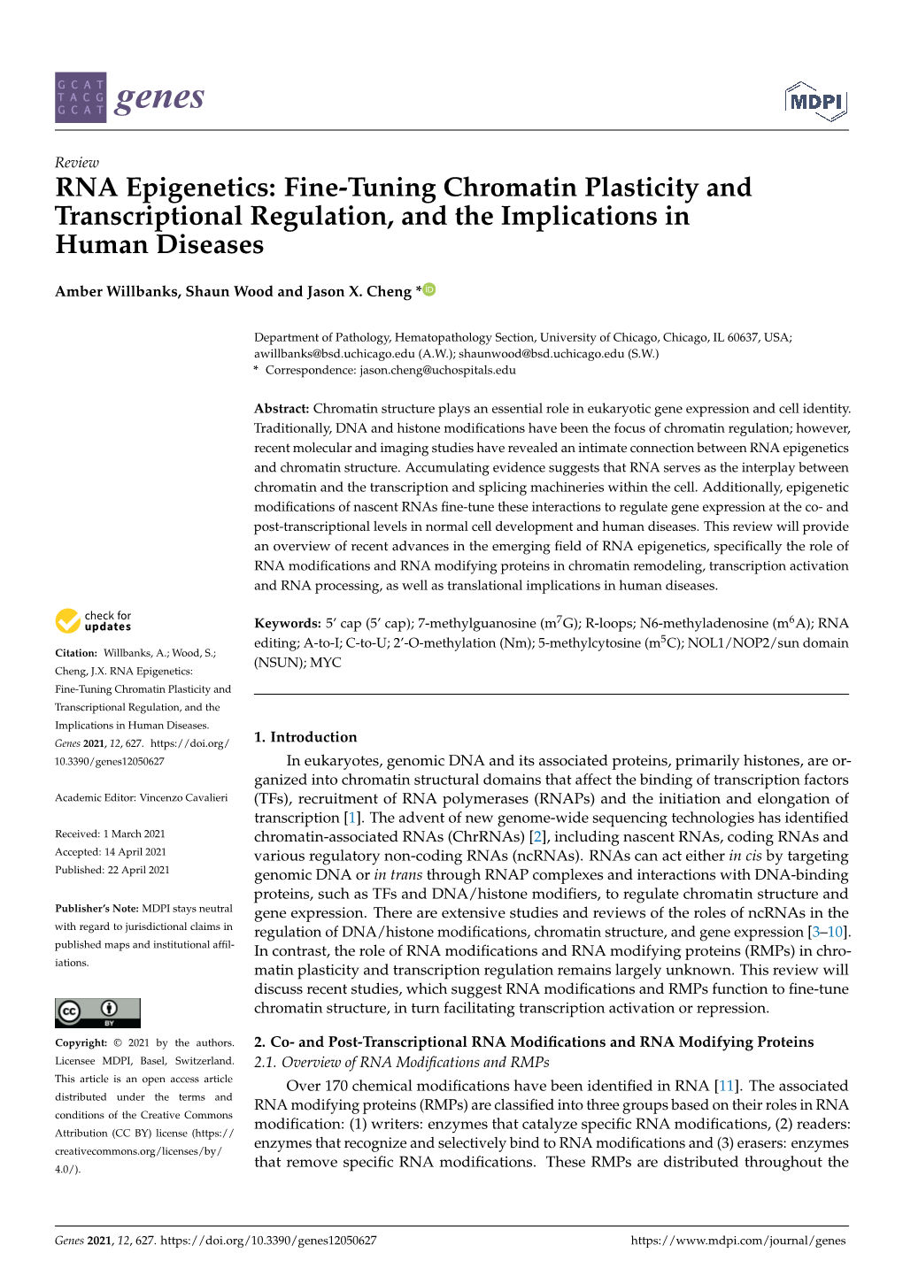 RNA Epigenetics: Fine-Tuning Chromatin Plasticity and Transcriptional Regulation, and the Implications in Human Diseases