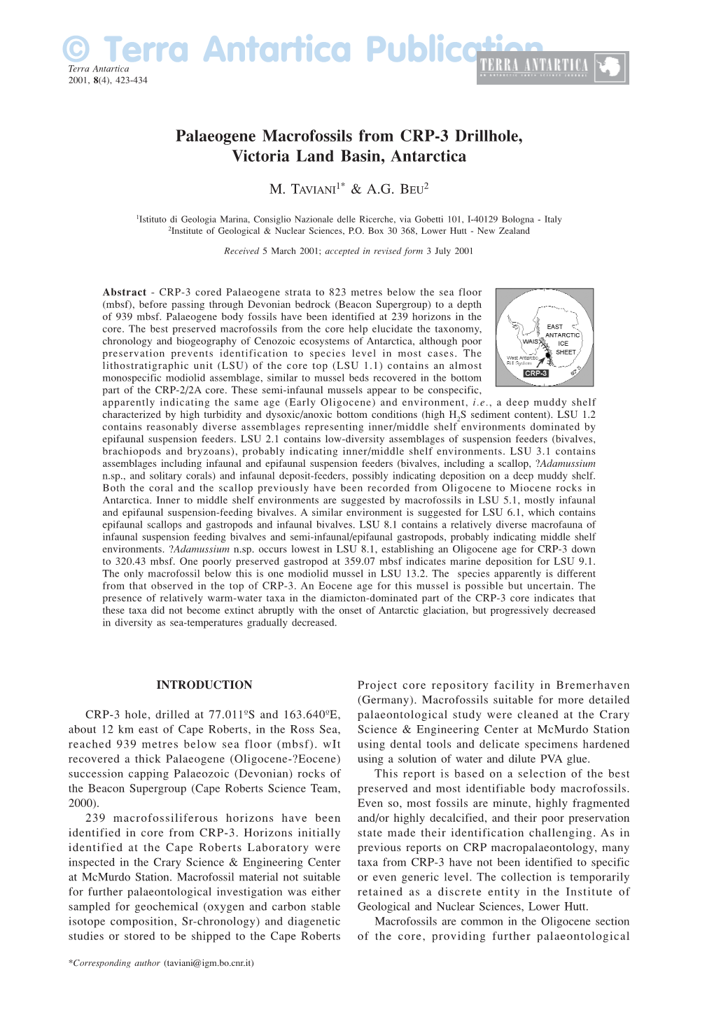 © Terra Antartica Publication Terra Antartica 2001, 8(4), 423-434