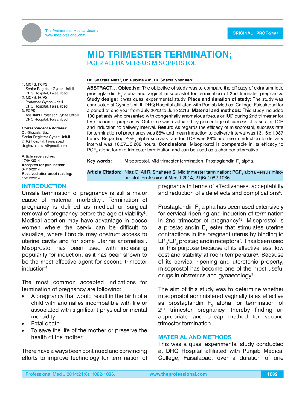 Mid Trimester Termination; Pgf2 Alpha Versus Misoprostol