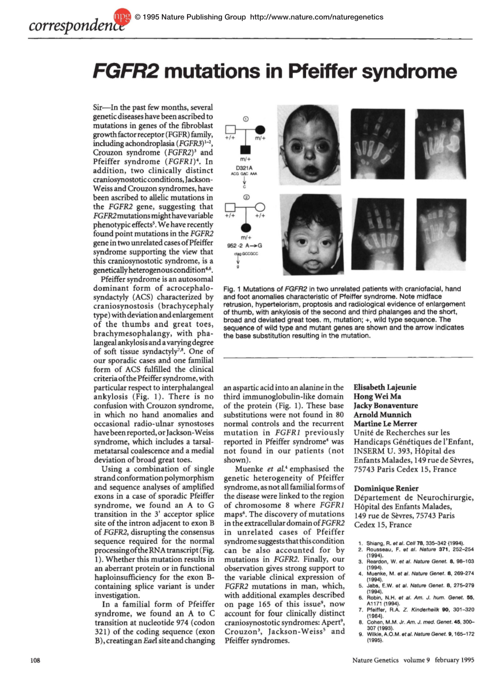 FGFR2 Mutations in Pfeiffer Syndrome