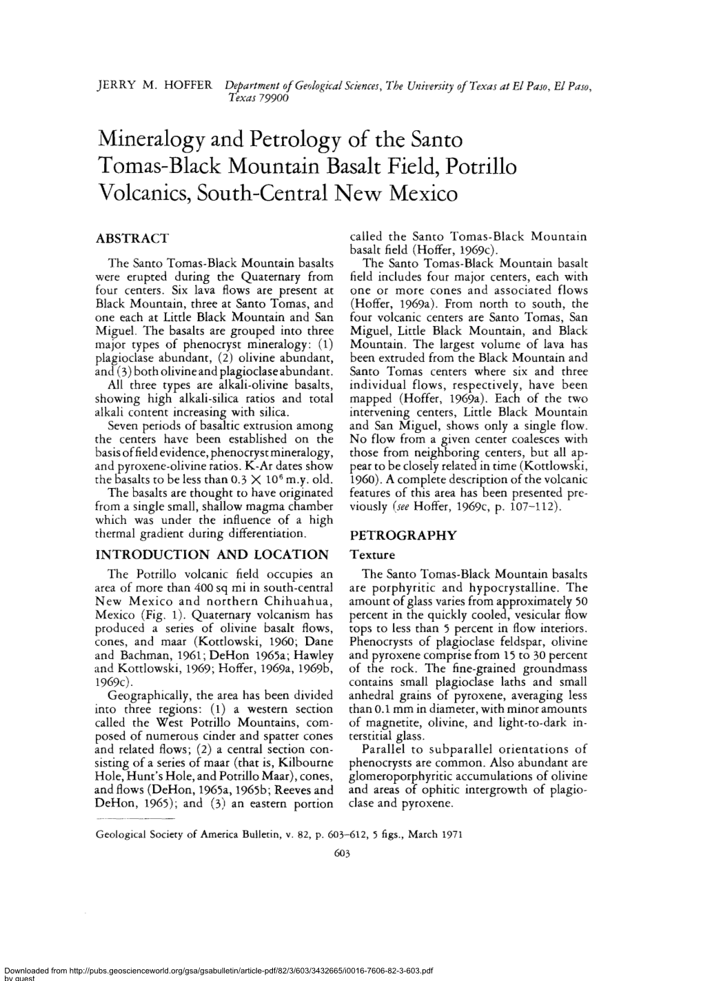 Mineralogy and Petrology of the Santo Tomas-Black Mountain Basalt Field, Potrillo Volcanics, South-Central New Mexico