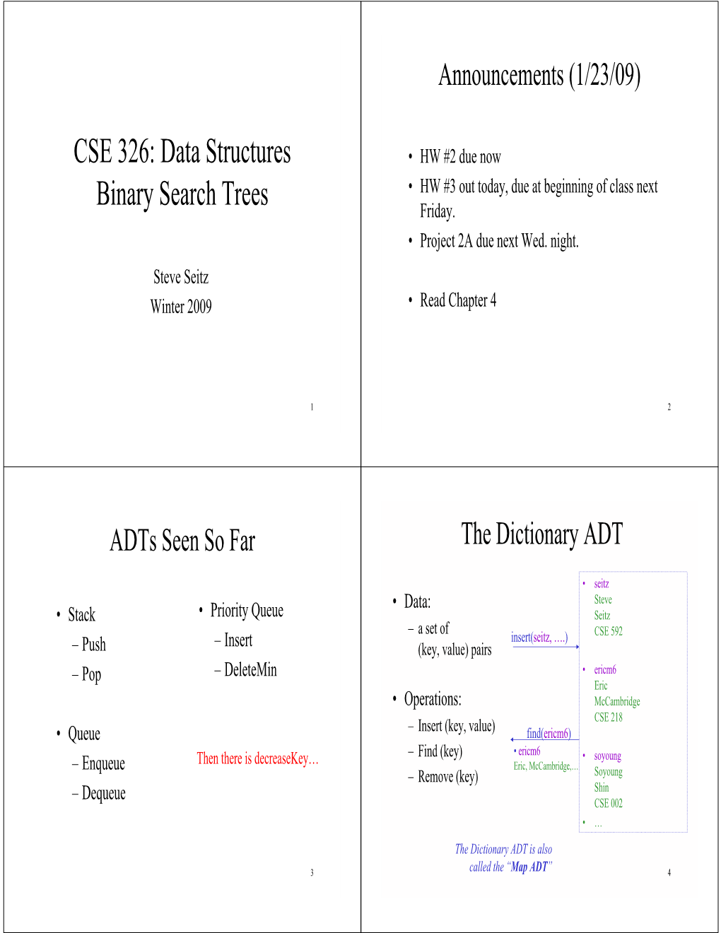 CSE 326: Data Structures Binary Search Trees