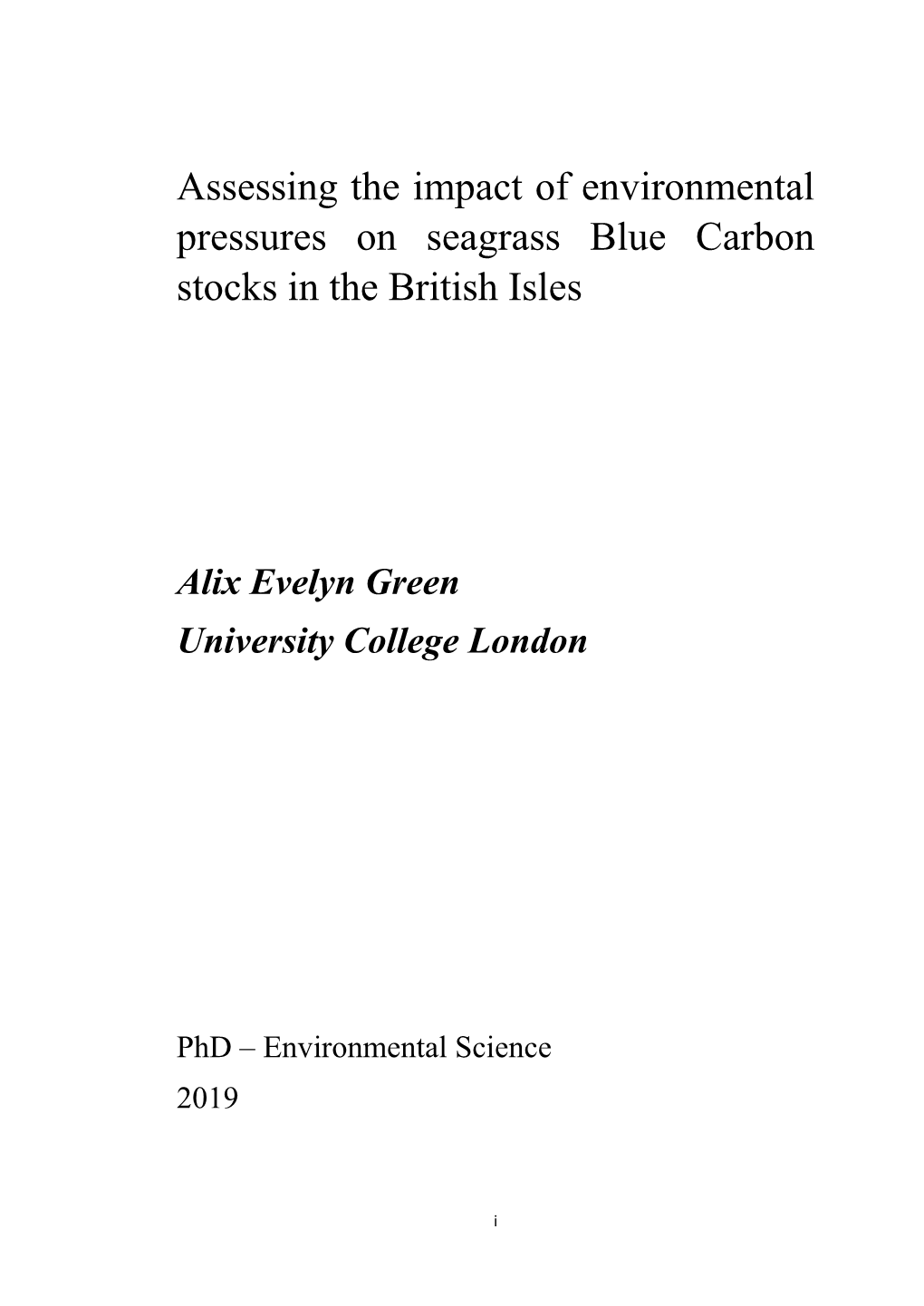 Assessing the Impact of Environmental Pressures on Seagrass Blue Carbon Stocks in the British Isles