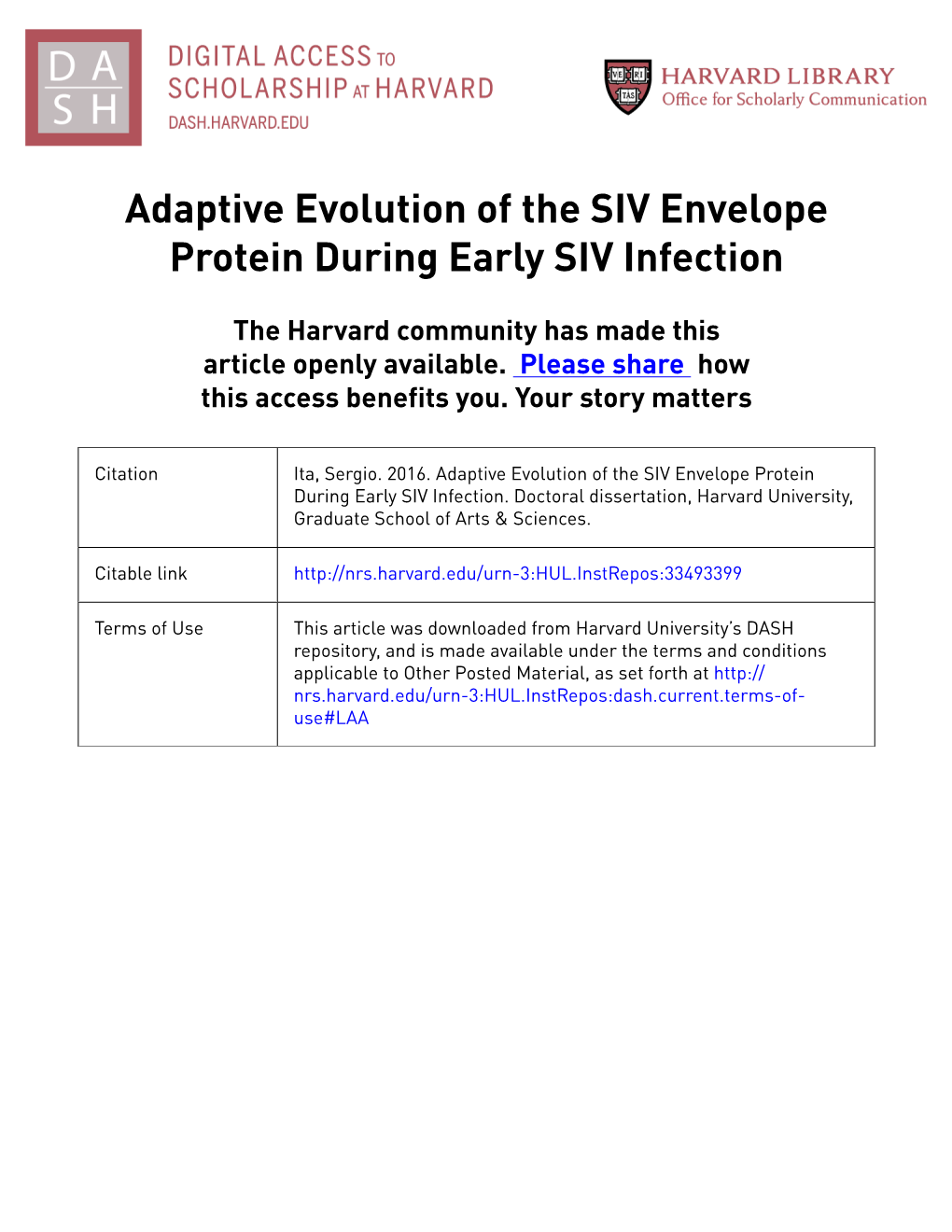 Adaptive Evolution of the SIV Envelope Protein During Early SIV Infection