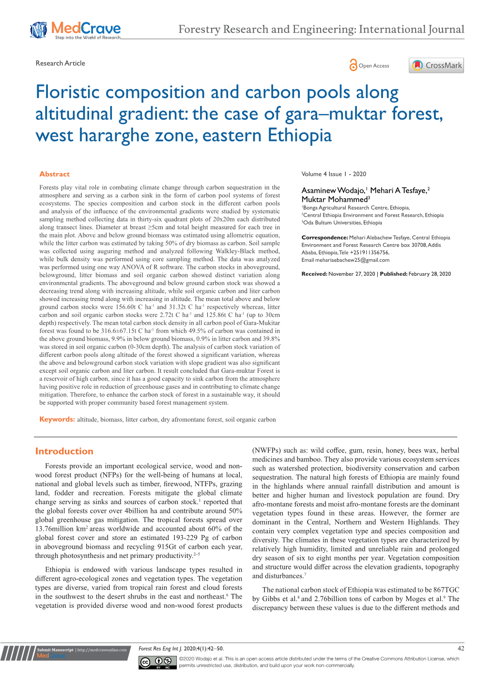 Floristic Composition and Carbon Pools Along Altitudinal Gradient: the Case of Gara–Muktar Forest, West Hararghe Zone, Eastern Ethiopia