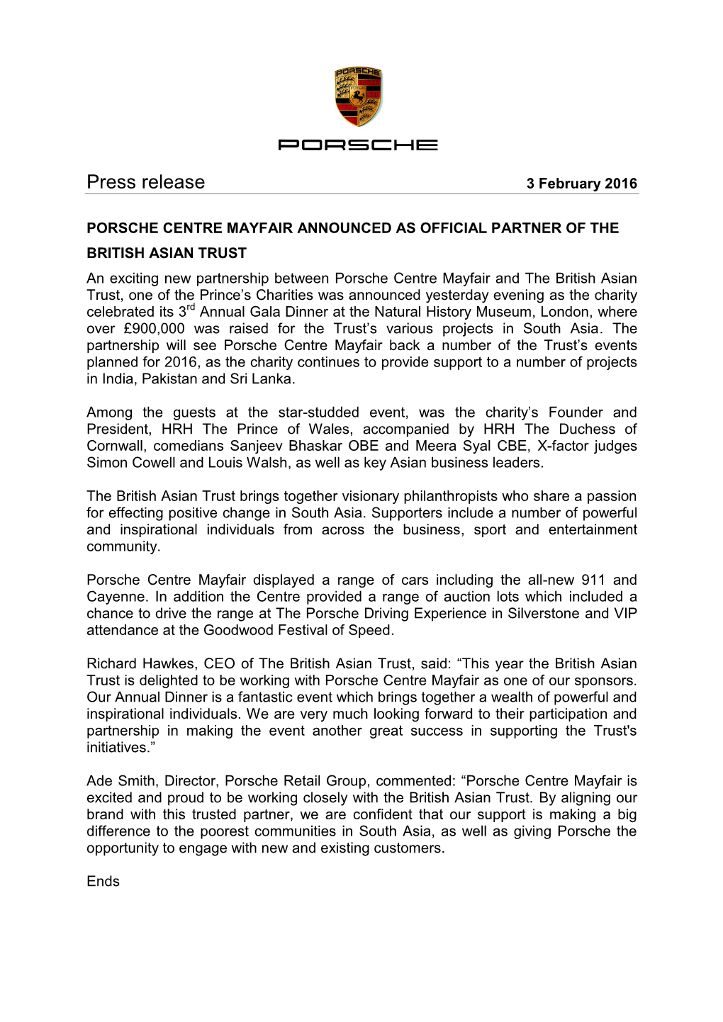 Press Release 3 February 2016