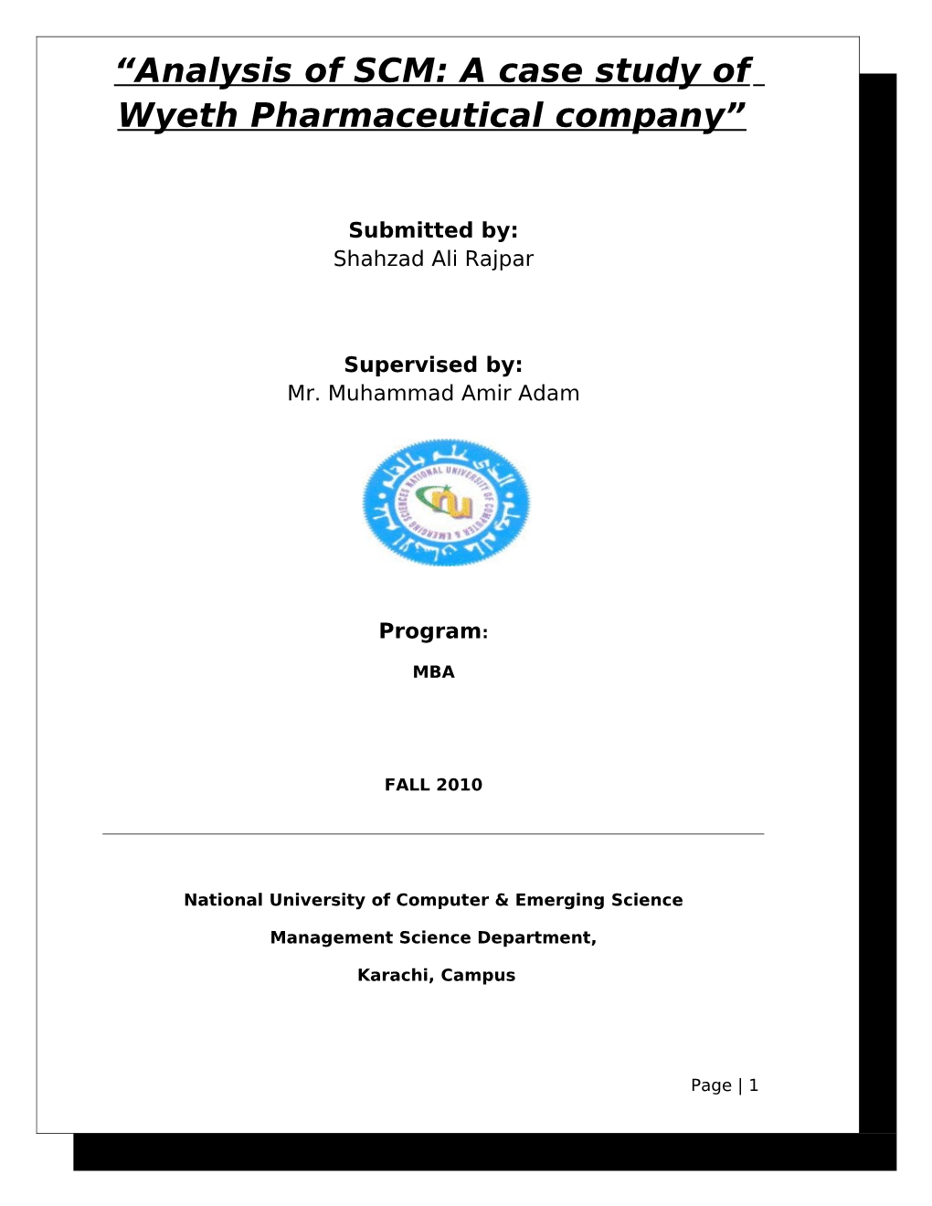 “Analysis of SCM: a Case Study of Wyeth Pharmaceutical Company”