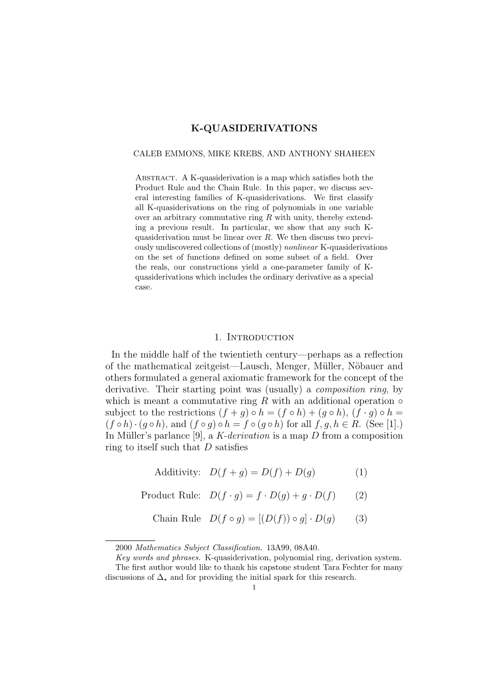 K-Quasiderivations