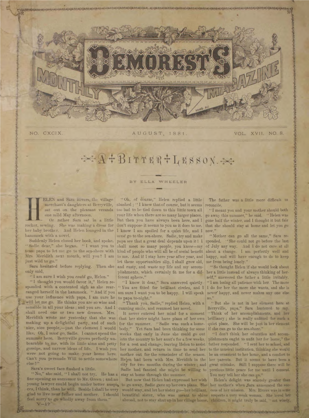 Demorest's Family Magazine. August 1881. Vol. 17, No. 8