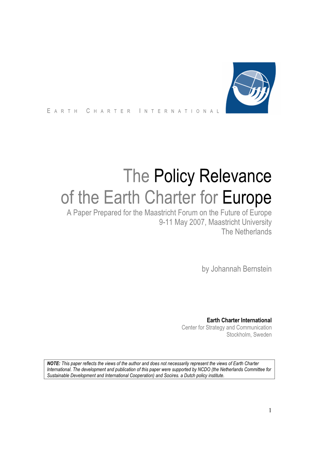 The Policy Relevance of the Earth Charter for Europe