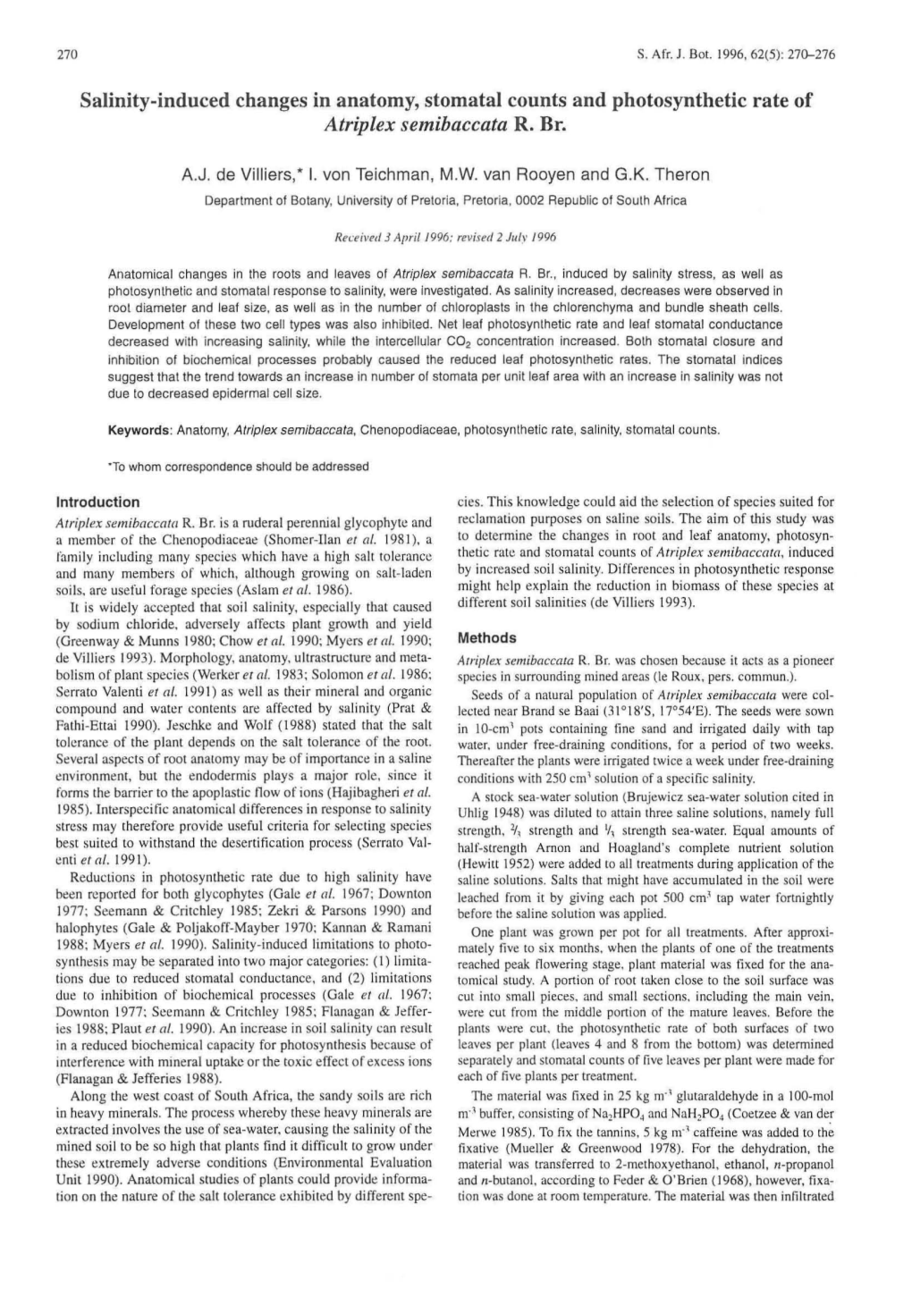 Salinity-Induced Changes in Anatomy, Stomatal Counts and Photosynthetic