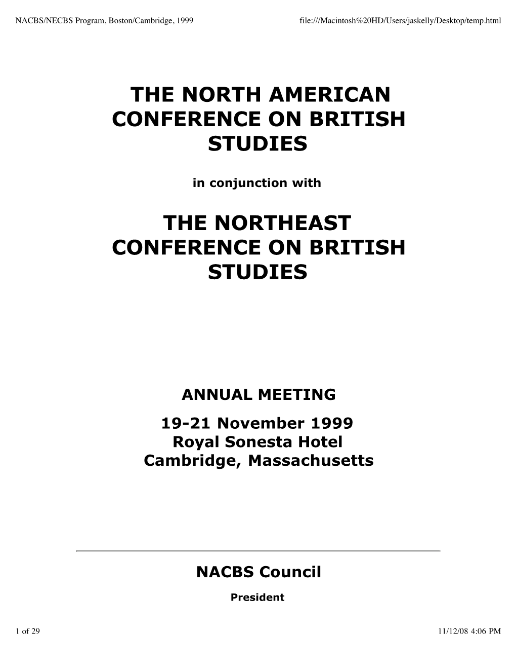 NACBS NECBS Program, Boston Cambridge, 1999