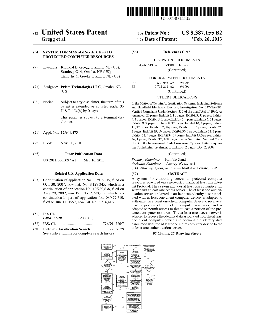 (12) United States Patent (10) Patent No.: US 8,387,155 B2 Gregg Et Al