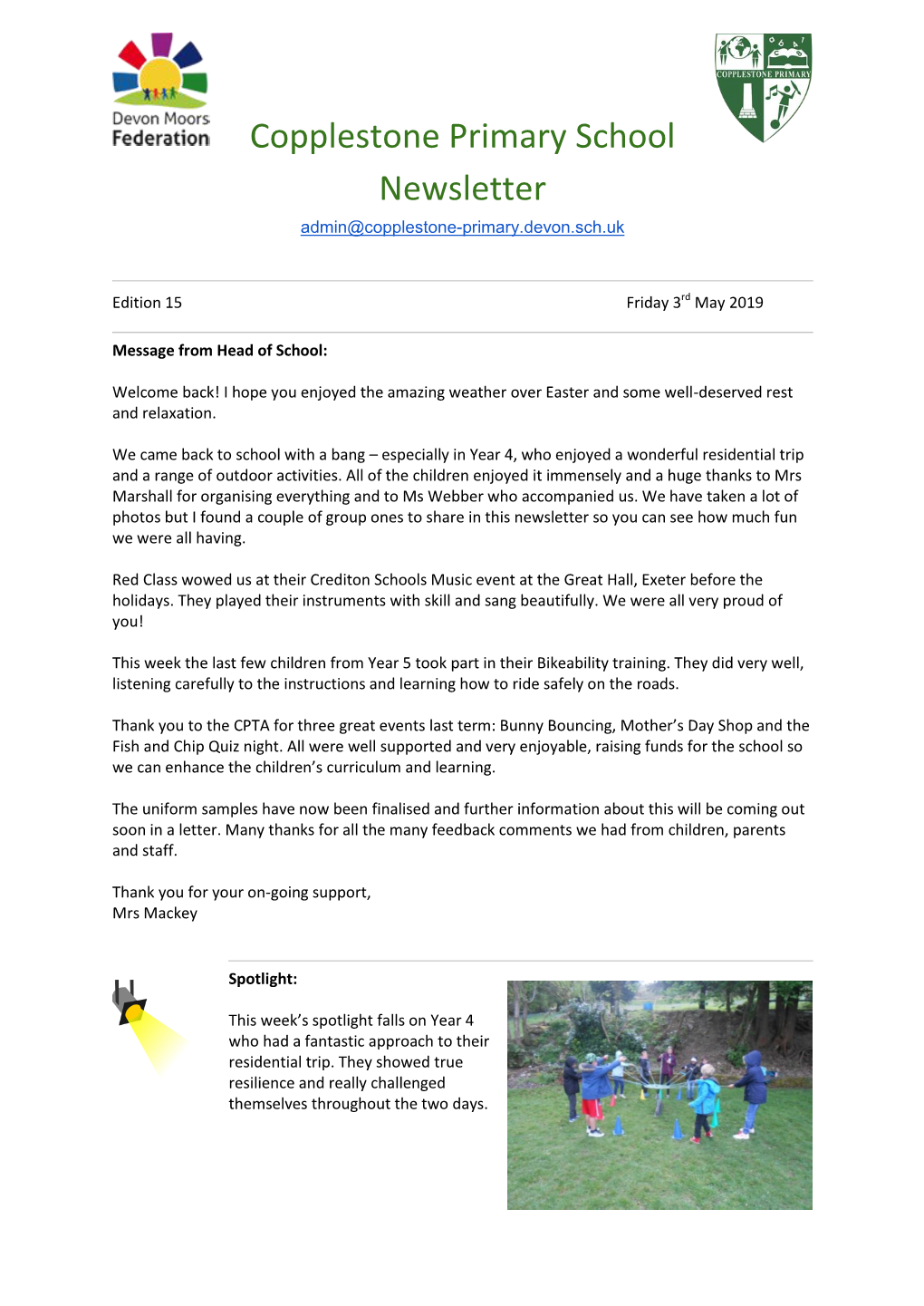 Copplestone Primary School Newsletter Admin@Copplestone-Primary.Devon.Sch.Uk