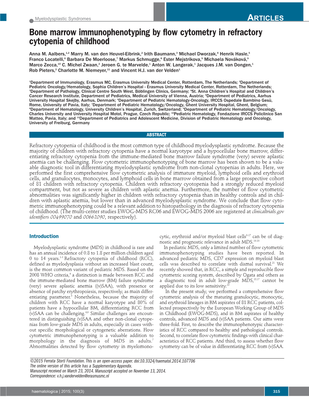 Bone Marrow Immunophenotyping by Flow Cytometry in Refractory Cytopenia of Childhood