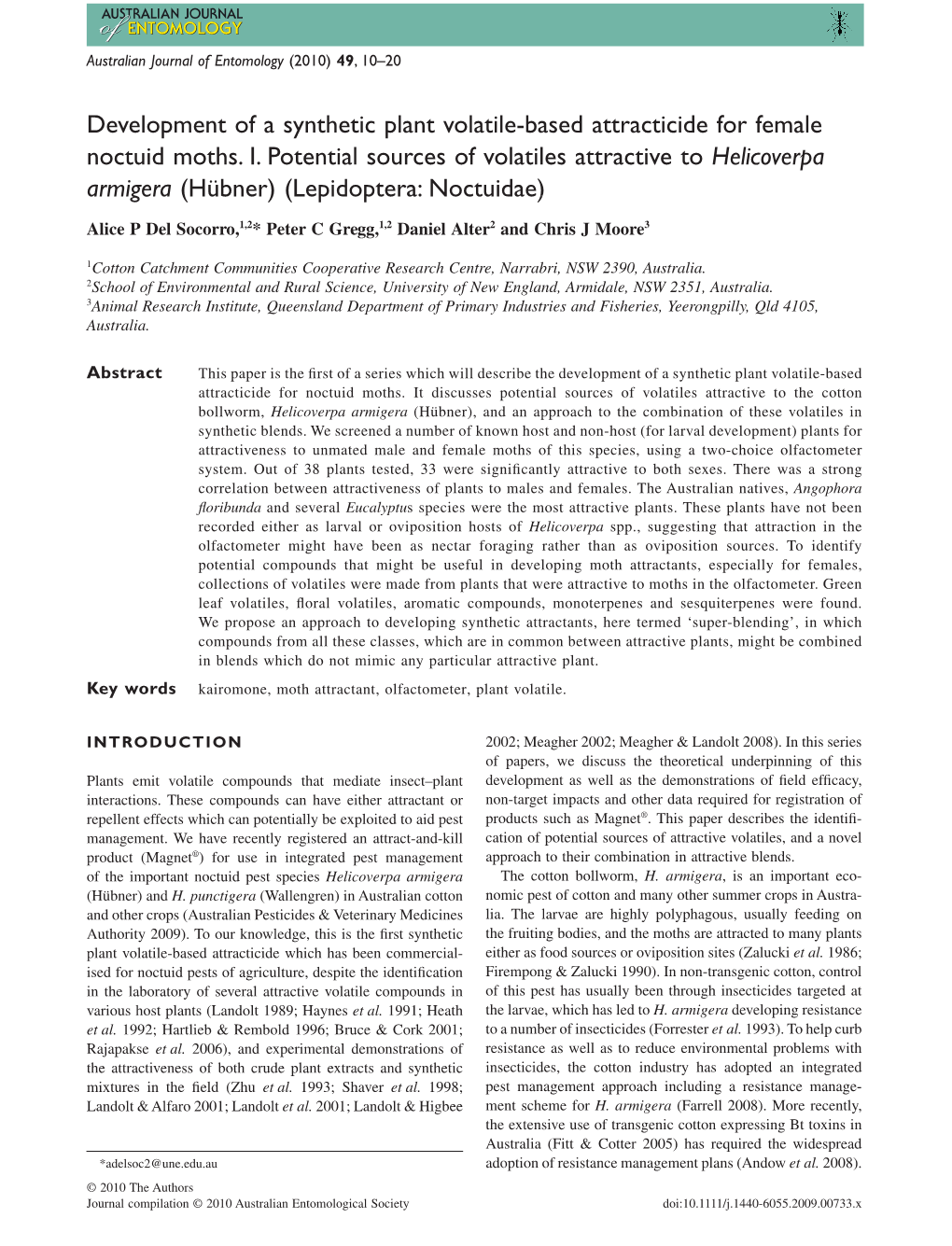 Development of a Synthetic Plant Volatile-Based Attracticide for Female Noctuid Moths