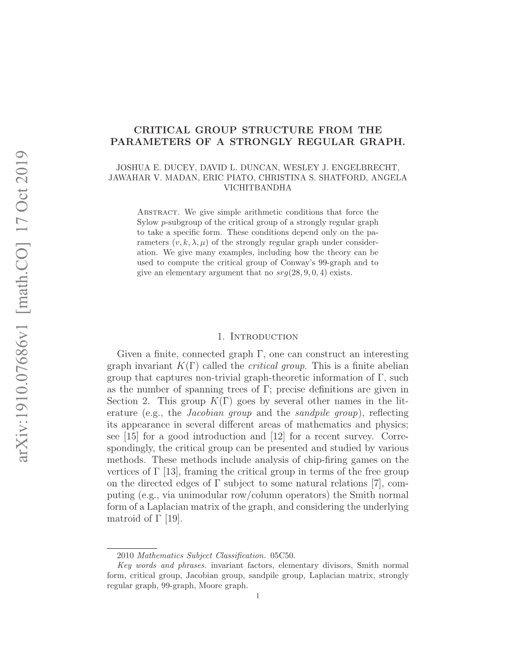 Critical Group Structure from the Parameters of a Strongly Regular