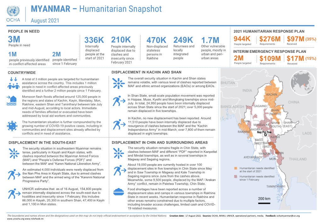 Myanmar – Humanitarian Snapshot (August 2021)