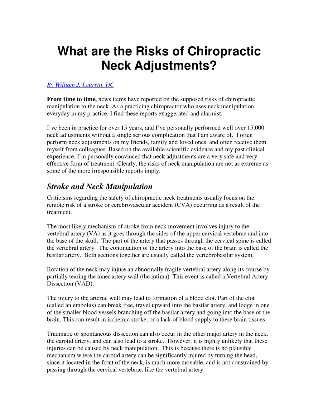 What Are the Risks of Chiropractic Neck Adjustments?