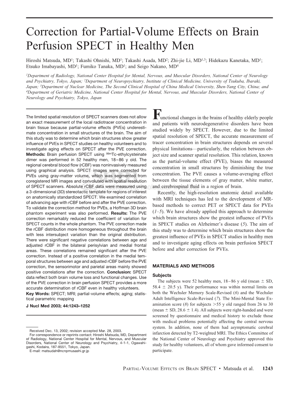 Correction for Partial-Volume Effects on Brain Perfusion SPECT in Healthy Men