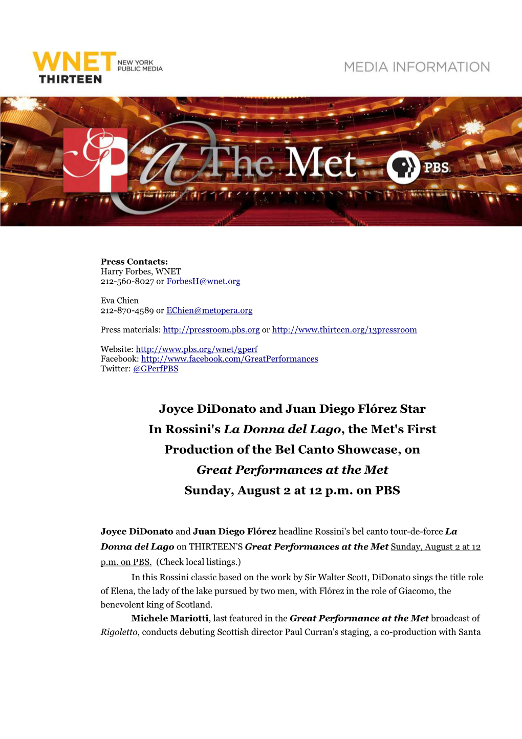 La Donna Del Lago , the Met's First Production of the Bel Canto Showcase, on Great Performances at the Met