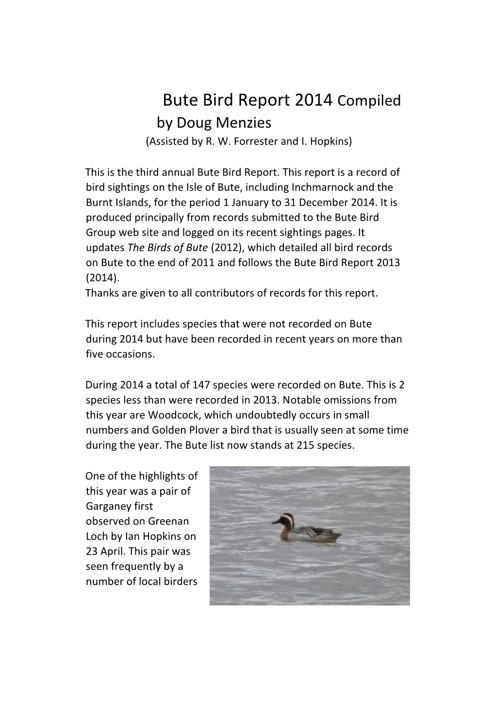 Bute Bird Report 2012